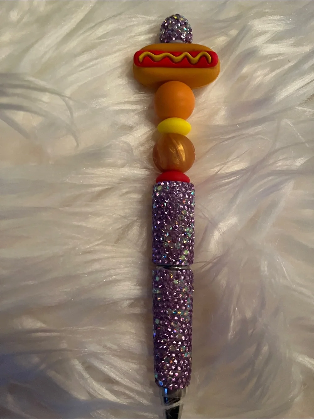 Kids Beaded Hot Dog Charm Lanyard - Purple & Orange
